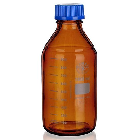 Duran 1 Liter GL45 Lab Glass Bottle, Plastic Coated, w/ Stock Screw Cap &  Pour Ring