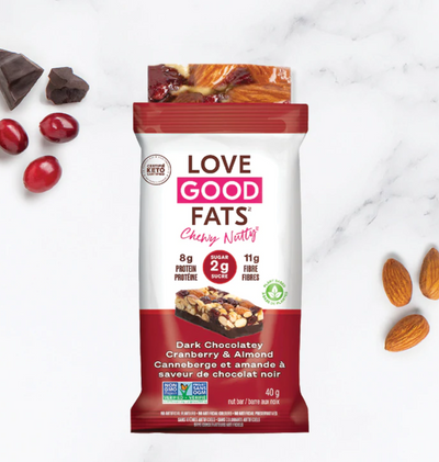 Love Good Fats Chewy Nutty Dark Chocolatey Cranberry & Almond Keto Bar