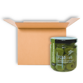 FUME-EH SMOKED PITTED CASTELVETRANO OLIVES 250ML CS6