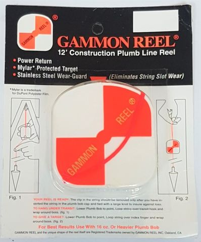 NEW 12' GAMMON REEL FOR PLUMB BOB, SURVEYING, RETRACTABLE STRING, CORD 