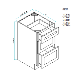 Vanity Draw Base Cabinet 15"WX21"DX34.5"H