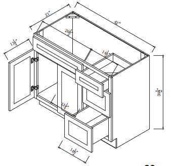 27"W Vanity Sink Base Cabinet with 15"W 3 Right Side Drawers