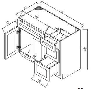 27"W Vanity Sink Base Cabinet with 15"W 3 Right Side Drawers