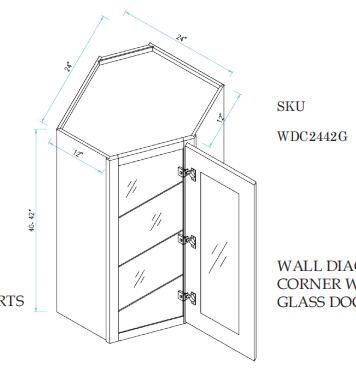 Wall Diagonal Cabinet Glass Door 24"WX24"DX42"H