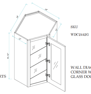 Wall Diagonal Cabinet Glass Door 24"WX24"DX42"H
