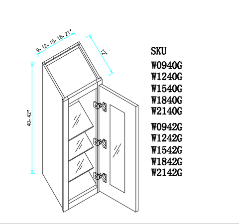 Wall Cabinet with Glass Door 21"WX12"DX42"H