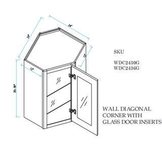 Wall Diagonal Cabinet Glass Door 24"WX24"DX30"H