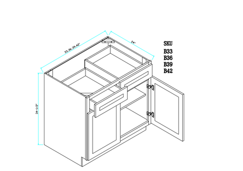 Base Cabinet 39"WX24"DX34.5"H