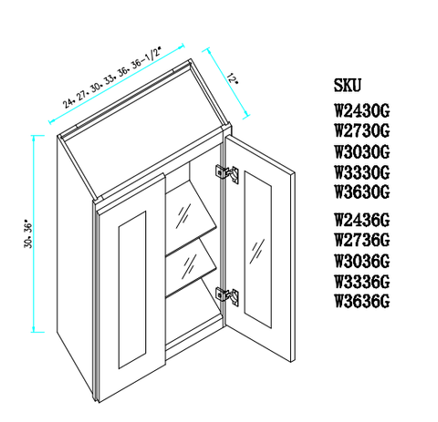 Wall Cabinet with Glass Door 24"WX12"DX30"H