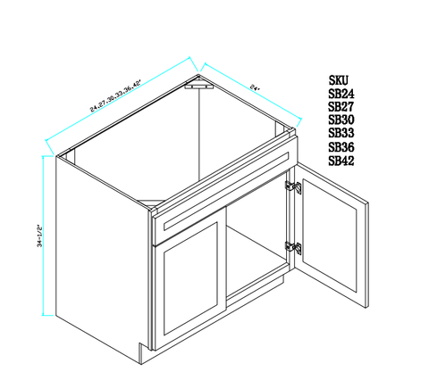 Sink Base Cabinet 24"WX24"DX34.5"H