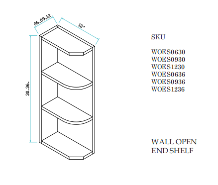 Wall Open End Shelf 9"WX12"DX30"H