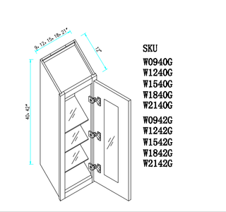 Wall Cabinet with Glass Door 15"WX12"DX42"H