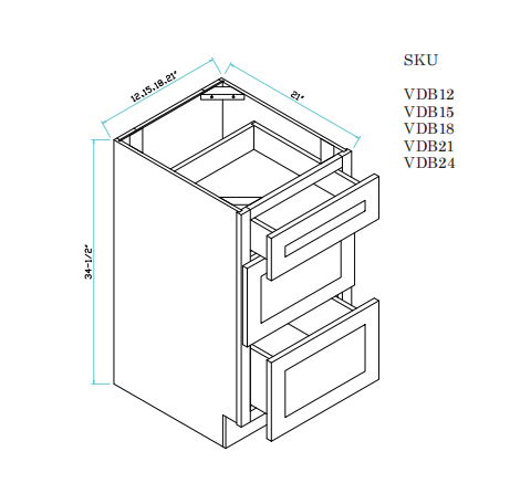 Vanity Draw Base Cabinet 15"WX21"DX34.5"H