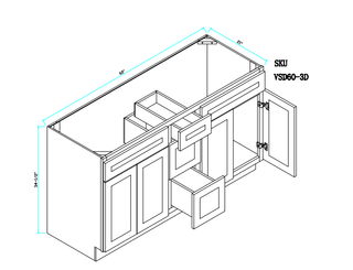 Vanity double Sink Base Cabinet with 3 Drawers