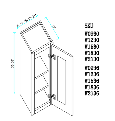 Unfinished Wall Cabinet 15"WX12"DX36"H