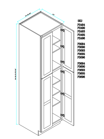 Unfinished Tall Pantry Cabinet 24"WX24"DX84"H