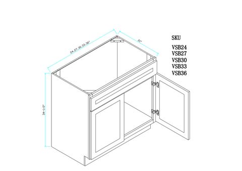 Unfinished Vanity Sink Base Cabinet 24"WX21"DX34.5"H