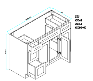 Unfinished Vanity Sink Base Cabinet with Drawers 48"WX21"DX34.5"H