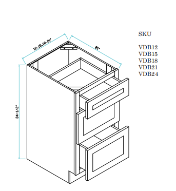 Vanity Draw Base Cabinet 12"WX21"DX34.5"H