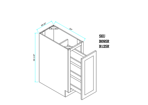 Base Spice Rack Cabinet 9"WX24"DX34.5"H