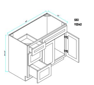 Vanity Sink Base Cabinet with Top Two Drawers 42"W