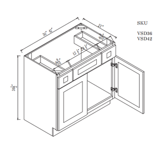 Vanity Sink Base Cabinet with Top Two Drawers 36"W