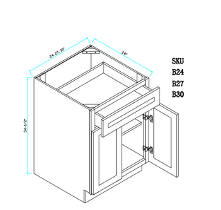 Base Cabinet 33"WX24"DX34.5"H
