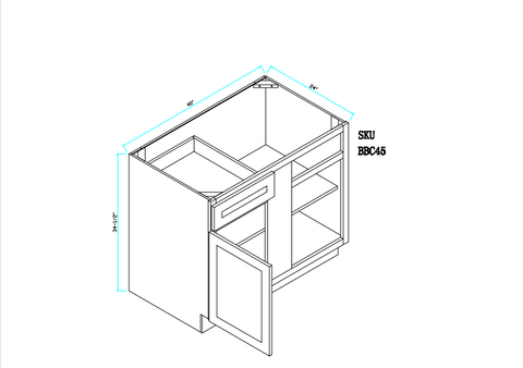 Base Blind Corner Cabinet 18" One Door, One Drawer 42"WX24"DX34.5"H