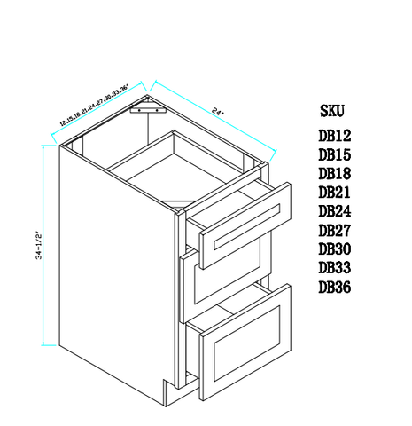 Base Three Drawers Cabinet 30"WX24"DX34.5'H