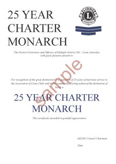 Charter Monarch Certificate