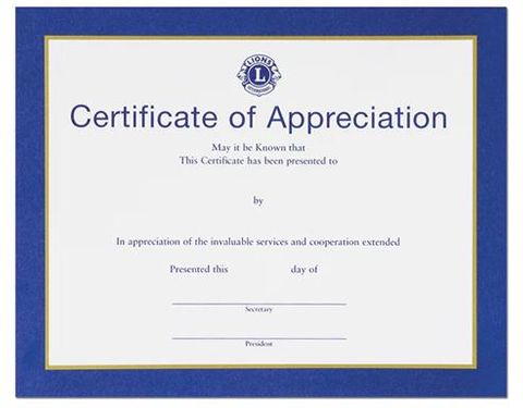 Certificate Of Appreciation