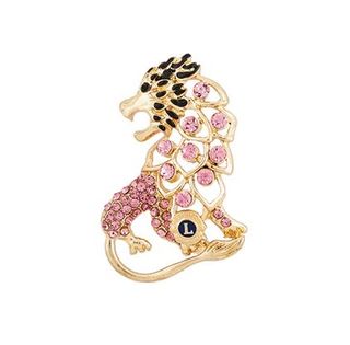 GOLDTONE PINK CRYSTAL LION PIN