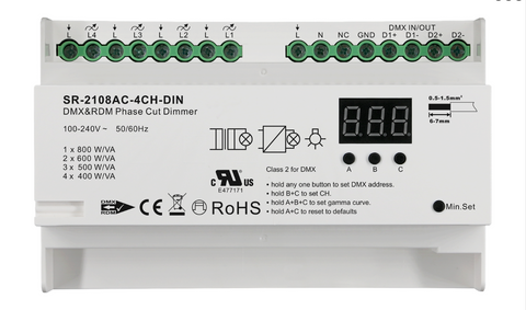 4 Channel Phase Dimmer; 1.2A ch; TE & LE; DMX RDM; DinRail