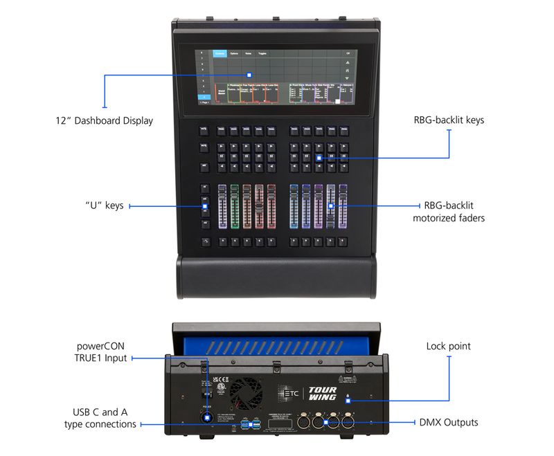 Tour Wing; 12" Display; RGB Keys; RGB Motorised Faders; U Keys; 12 Universe