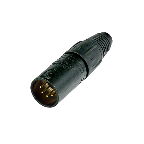 Neutrik 5 Pin Male Cable Connector with Black Housing and Gold Contacts.