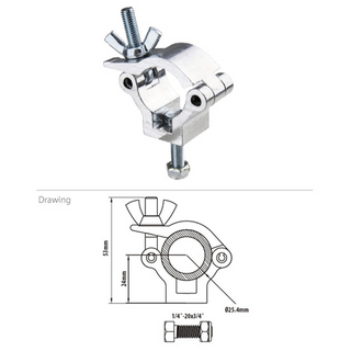 Mini Half Coupler for 1" tube Silver (6.3mm mount hole)