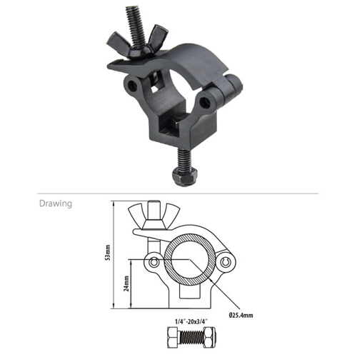 Mini Half Coupler for 1" tube Black (6.3mm mount hole)