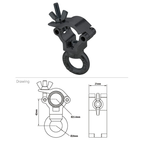 Mini Half Coupler for 1" tube Black with Eye Ring