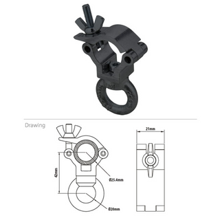 Mini Half Coupler for 1" tube Black with Eye Ring