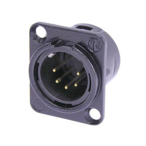 Neutrik 5 Pin Male Panel Mount with Black Housing and Gold Contacts