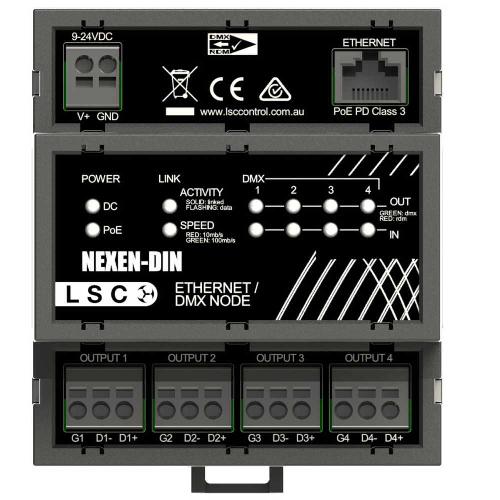 NEXEN-DIN 4port Ethernet-DMX/RDM node push terminals for DMX