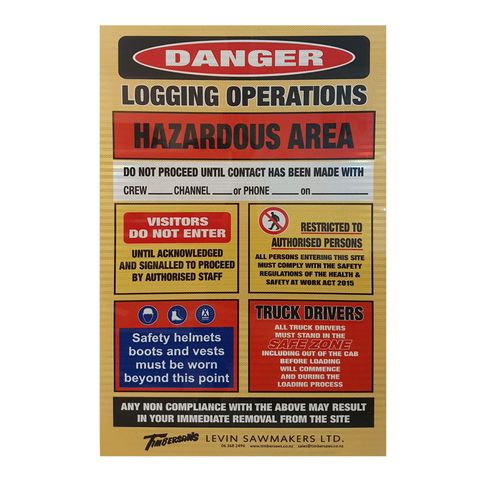 Logging Hazard Reflective Sign - 800 x 1200 x 4mm