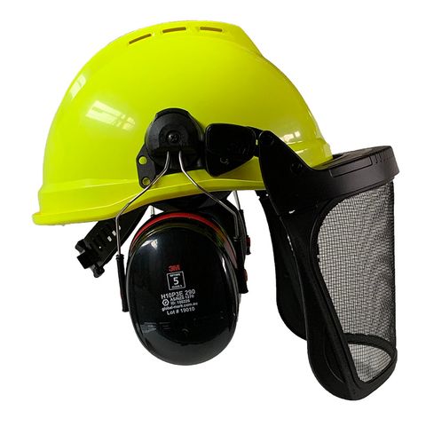 MSA Vented Helmet Fluoro Yellow with P3E muffs & PV5C Visor