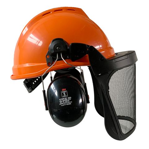MSA Vented Helmet Orange with P3E muffs & PV5C Visor