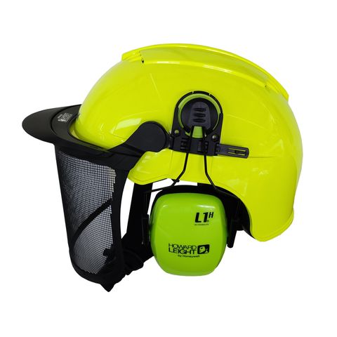 FFM AgHat MAX - Fl Yellow - with Howard Leight Muffs & Visor