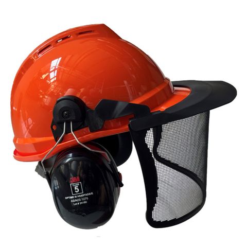 MSA Vented Helmet Orange with P3E muffs & V4G Visor