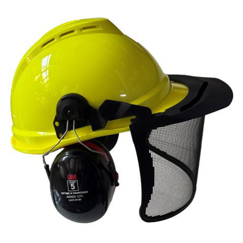 MSA Vented Helmet Fluoro Yellow with P3E muffs & V4G Visor