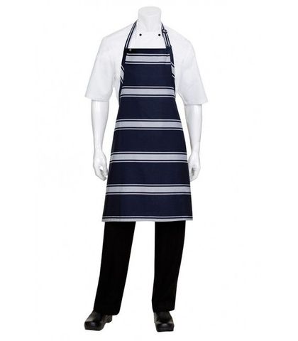 Navy Butcher Stripe Bib Apron