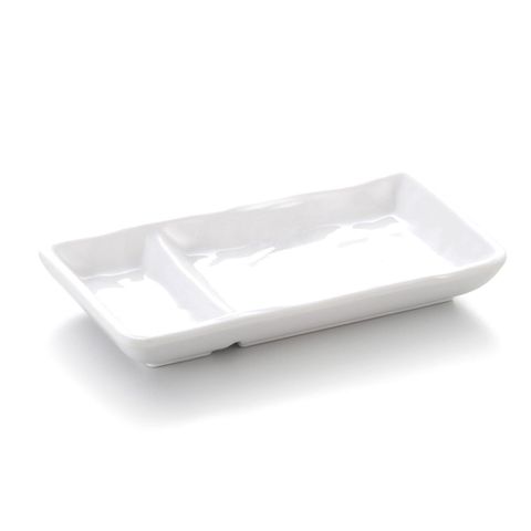 7.5'' Melamine Rectangle Dish with 2 Compartments 18.8x10.3x2.7cm White