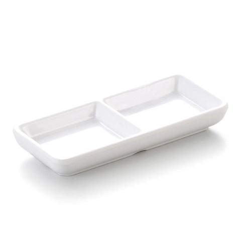 5.6'' Melamine Rectangle Dish with 2 Compartments 14.3x6.5x2.2cm White